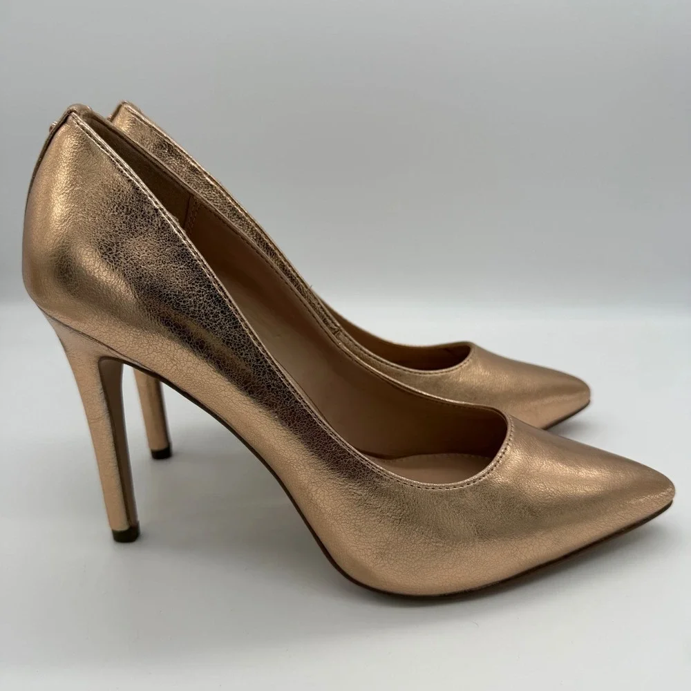 BCBGeneration Womens Rose Gold Metallic Pointed Toe Pump Heels 4.5 Inch Stiletto